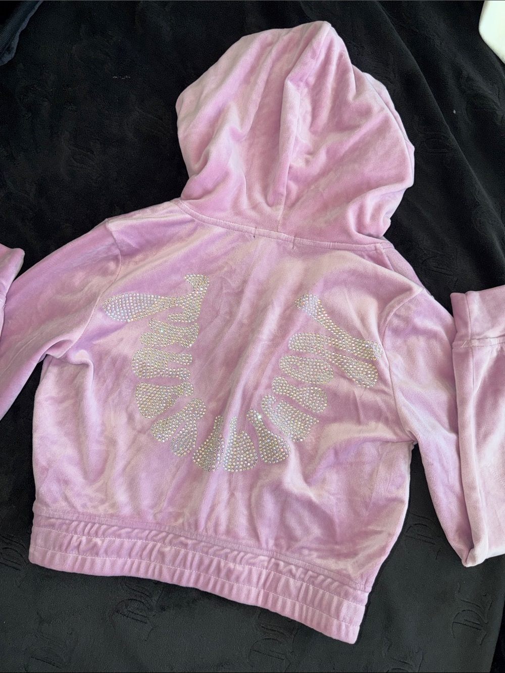 True Religion Girls' Pink Velour Hooded Jacket with Rhinestone Wing Logo